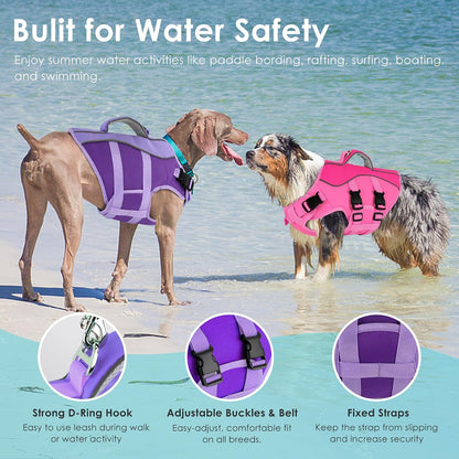 Dog Life Jacket with Handle Adjustable Swim Vest, Pine Green, L