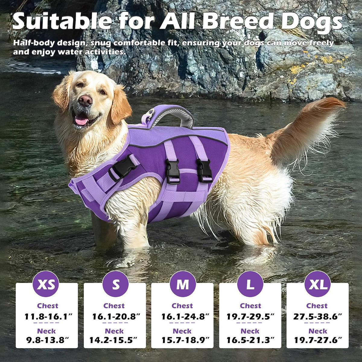 Dog Life Jacket with Handle Adjustable Swim Vest, Pine Green, L