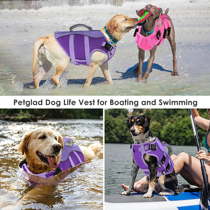 Dog Life Jacket with Handle Adjustable Swim Vest, Pine Green, L