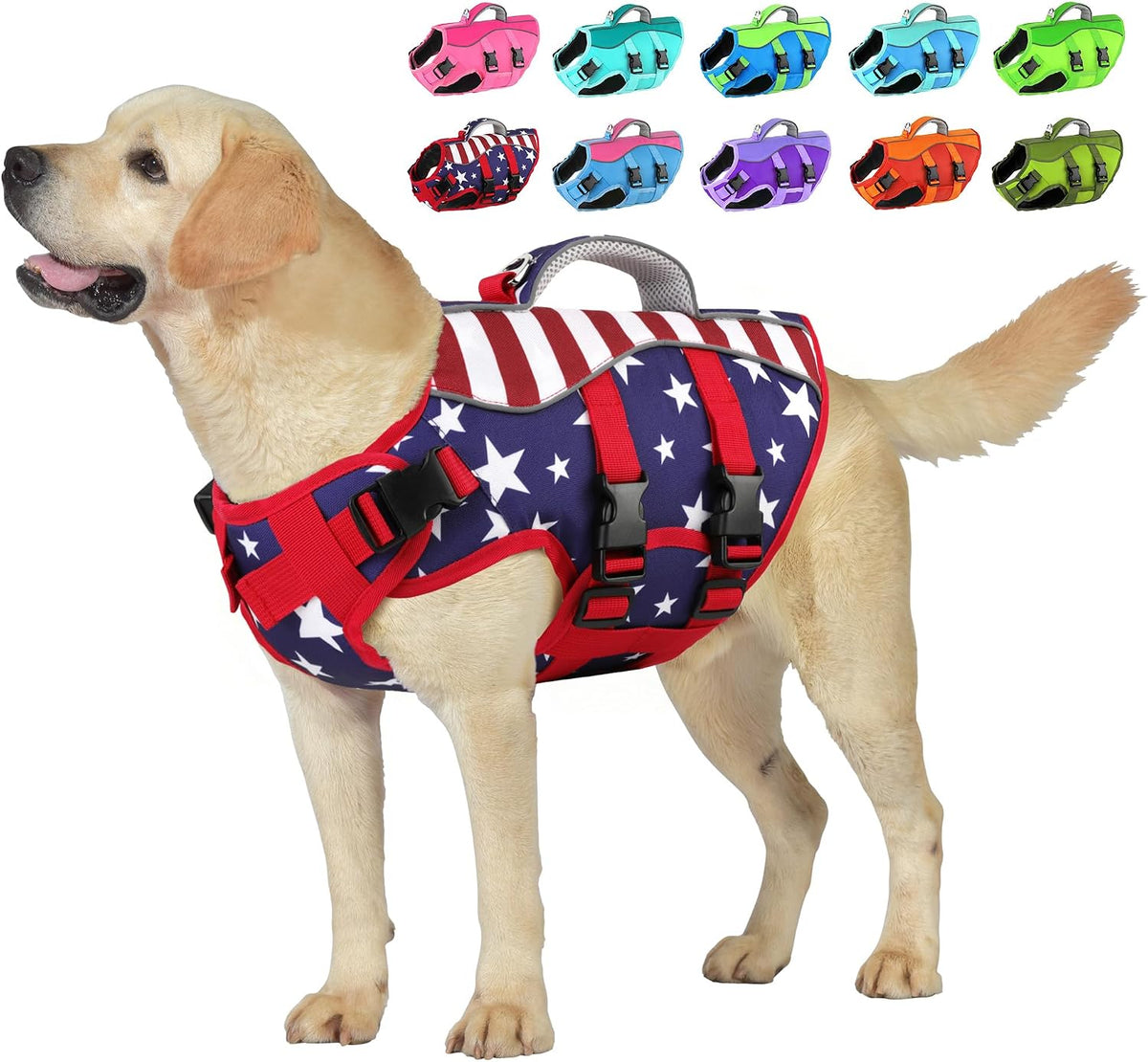Dog Life Jacket with Handle Adjustable Swim Vest, Pine Green, L