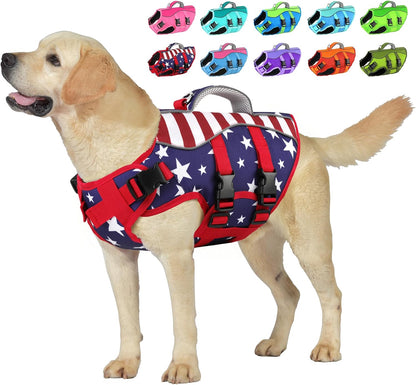 Dog Life Jacket with Handle Adjustable Swim Vest, Pine Green, L