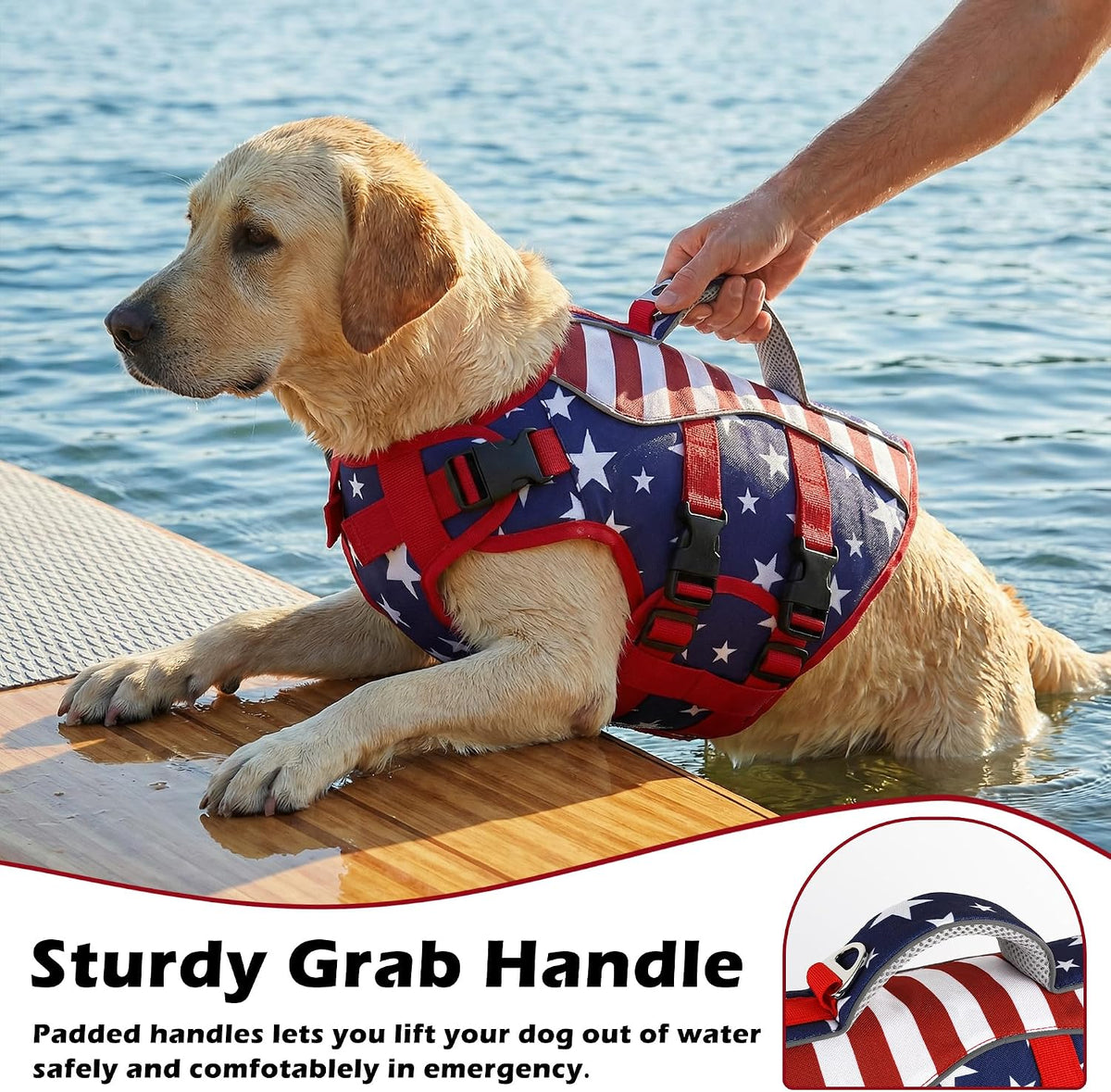 Dog Life Jacket with Handle Adjustable Swim Vest, Pine Green, L