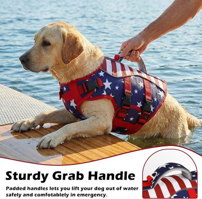 Dog Life Jacket with Handle Adjustable Swim Vest, Pine Green, L