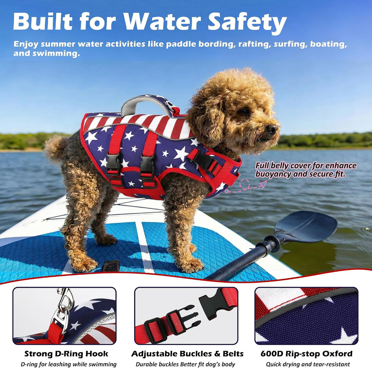 Dog Life Jacket with Handle Adjustable Swim Vest, Pine Green, L