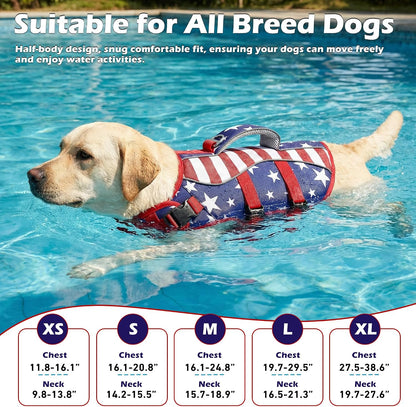 Dog Life Jacket with Handle Adjustable Swim Vest, Pine Green, L