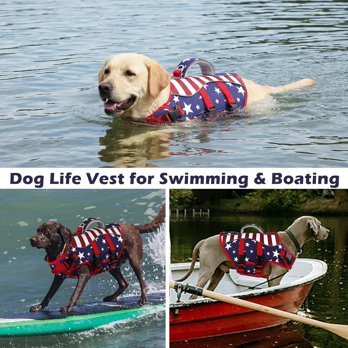 Dog Life Jacket with Handle Adjustable Swim Vest, Pine Green, L