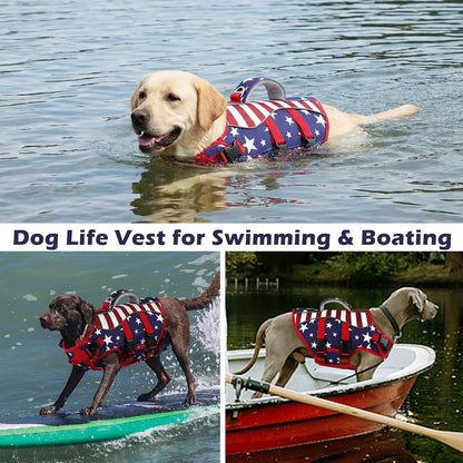 Dog Life Jacket with Handle Adjustable Swim Vest, Pine Green, L