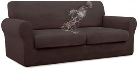 Easy-Going 100% Dual Waterproof 4 Pieces Stretch Soft Couch Cover for Dogs, Sofa Slipcover for 3 Separate Cushion Couch Leakproof Furniture Protector for Kids, Pets Dark Gray
