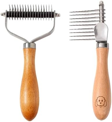 We Love Doodles Pet Dematting Comb and Pet Dematting Brush & Rake - Brown, Stainless Steel Deshedding Undercoat Rake and Detangler Brush for Dogs, Grooming Tool for Detangling, Thinning and Shedding