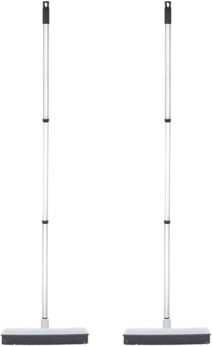 Rubber Bristle Broom for Floors Salon Broom, Rubber Squeegee Broom, Rug Broom, Rubber Rake for Human Hair, Pet Hair, Fur, Lint, Liquid, with 3-Part Handle, Grey