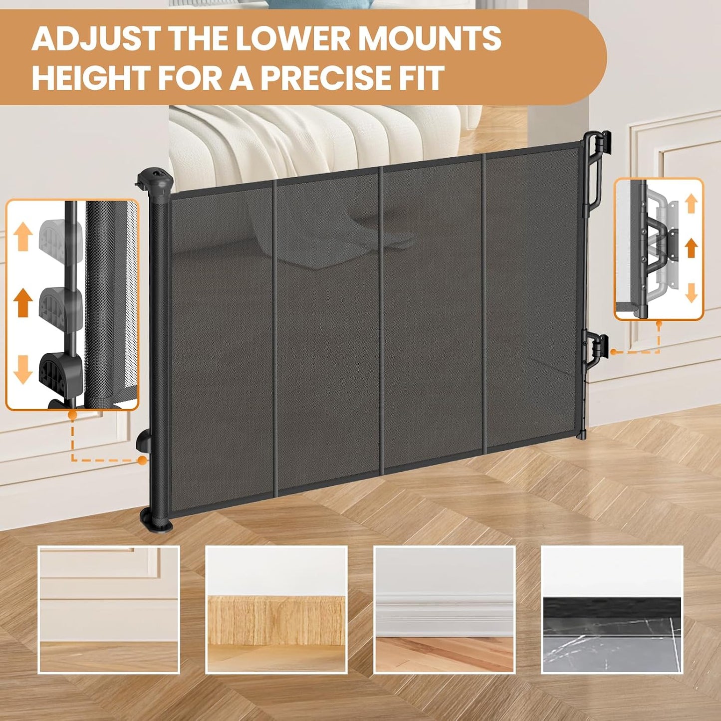 Spaceany Reinforced Retractable Baby Gate or Mesh Dog Gate,Easy to Use for Stairs, Doorways, Hallways, Indoor, Outdoor, Wide Pet Gate 33.5" Tall, Extends to 45" Wide, Gray