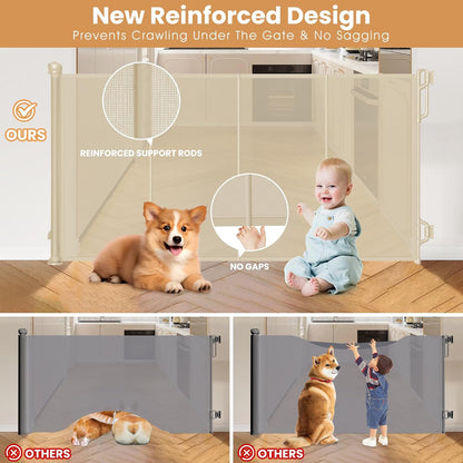 Spaceany Reinforced Retractable Baby Gate or Mesh Dog Gate,Easy to Use for Stairs, Doorways, Hallways, Indoor, Outdoor, Wide Pet Gate 33.5" Tall, Extends to 45" Wide, Gray
