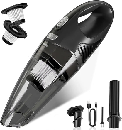 Handheld Vacuum Cordless, Rechargeable Car Vacuum Cleaner with Multiple Attachments, Portable Hand Held Vacuum Suction Power, Mini Vacuum for Car, Home, Pet Hair, Office, Desk, Keyboards Black Silver