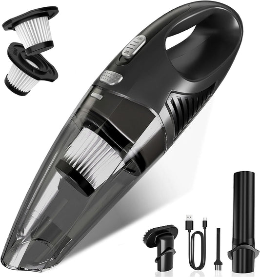 Handheld Vacuum Cordless, Rechargeable Car Vacuum Cleaner with Multiple Attachments, Portable Hand Held Vacuum Suction Power, Mini Vacuum for Car, Home, Pet Hair, Office, Desk, Keyboards Black Silver