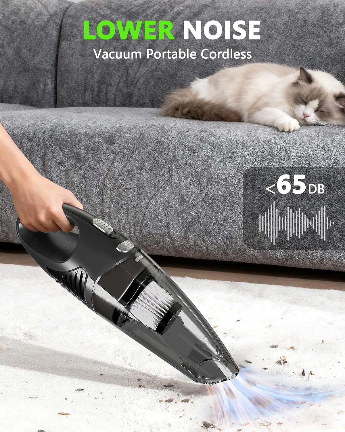 Handheld Vacuum Cordless, Rechargeable Car Vacuum Cleaner with Multiple Attachments, Portable Hand Held Vacuum Suction Power, Mini Vacuum for Car, Home, Pet Hair, Office, Desk, Keyboards Black Silver