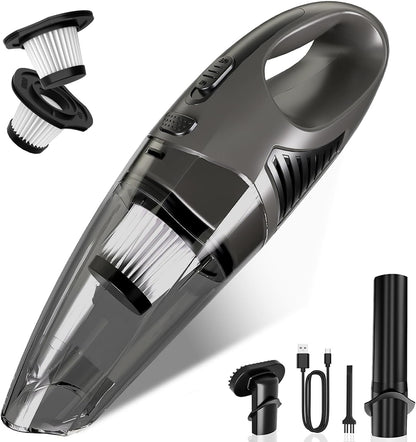 Handheld Vacuum Cordless, Rechargeable Car Vacuum Cleaner with Multiple Attachments, Portable Hand Held Vacuum Suction Power, Mini Vacuum for Car, Home, Pet Hair, Office, Desk, Keyboards Black Silver