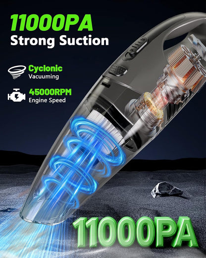 Handheld Vacuum Cordless, Rechargeable Car Vacuum Cleaner with Multiple Attachments, Portable Hand Held Vacuum Suction Power, Mini Vacuum for Car, Home, Pet Hair, Office, Desk, Keyboards Black Silver