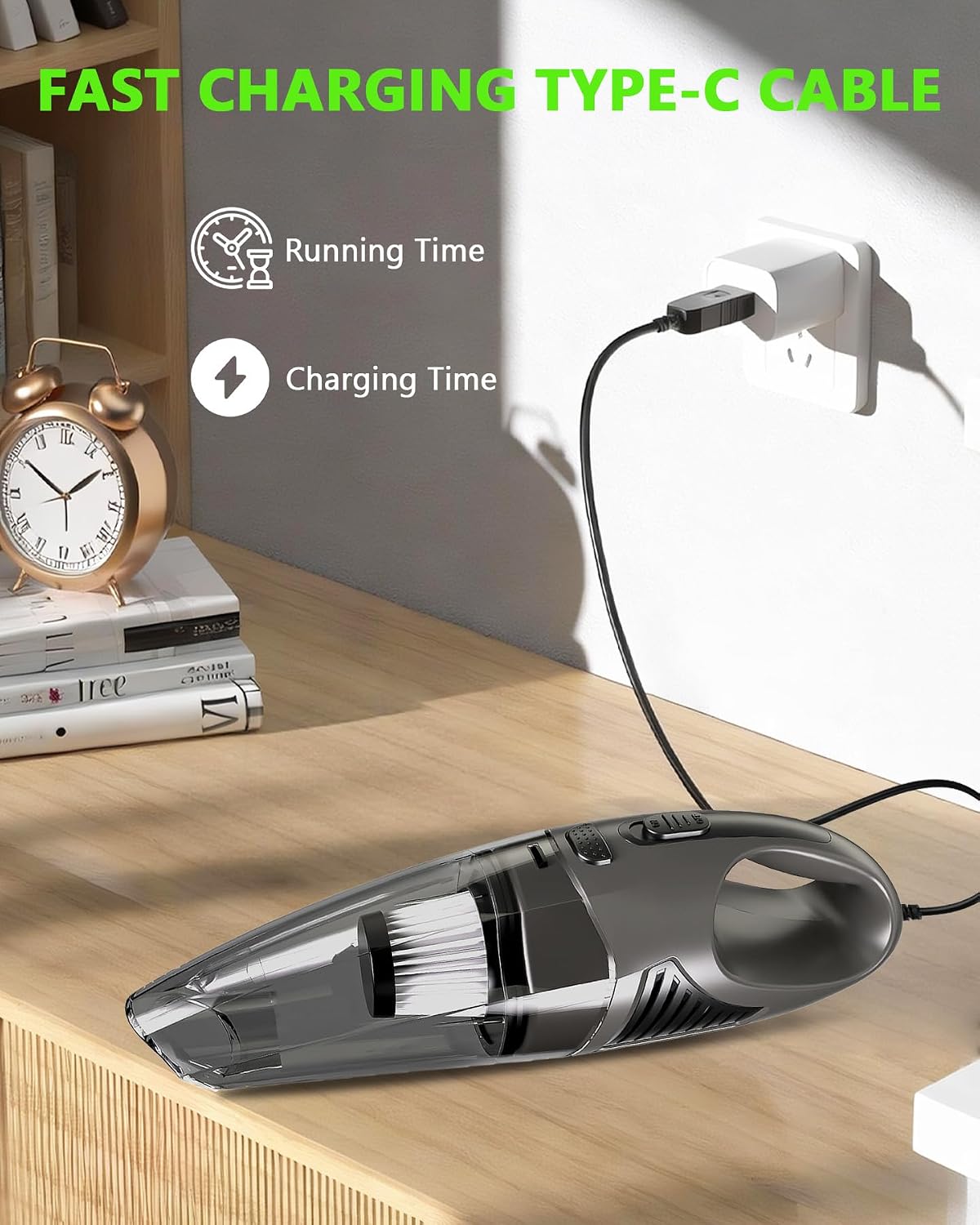 Handheld Vacuum Cordless, Rechargeable Car Vacuum Cleaner with Multiple Attachments, Portable Hand Held Vacuum Suction Power, Mini Vacuum for Car, Home, Pet Hair, Office, Desk, Keyboards Black Silver