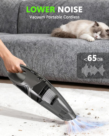 Handheld Vacuum Cordless, Rechargeable Car Vacuum Cleaner with Multiple Attachments, Portable Hand Held Vacuum Suction Power, Mini Vacuum for Car, Home, Pet Hair, Office, Desk, Keyboards Black Silver