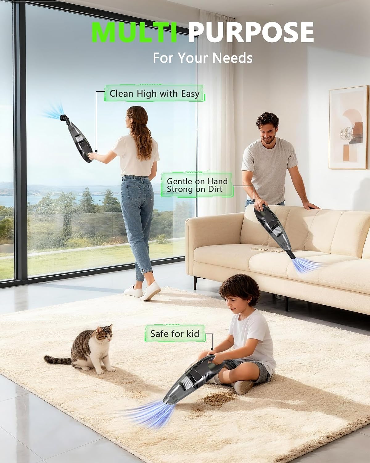 Handheld Vacuum Cordless, Rechargeable Car Vacuum Cleaner with Multiple Attachments, Portable Hand Held Vacuum Suction Power, Mini Vacuum for Car, Home, Pet Hair, Office, Desk, Keyboards Black Silver
