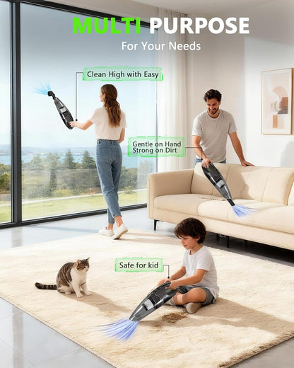 Handheld Vacuum Cordless, Rechargeable Car Vacuum Cleaner with Multiple Attachments, Portable Hand Held Vacuum Suction Power, Mini Vacuum for Car, Home, Pet Hair, Office, Desk, Keyboards Black Silver