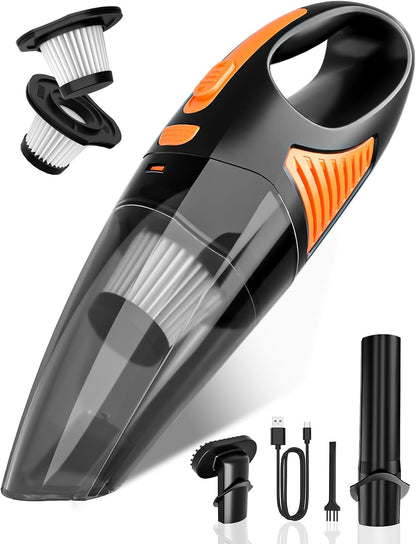 Handheld Vacuum Cordless, Rechargeable Car Vacuum Cleaner with Multiple Attachments, Portable Hand Held Vacuum Suction Power, Mini Vacuum for Car, Home, Pet Hair, Office, Desk, Keyboards Black Silver