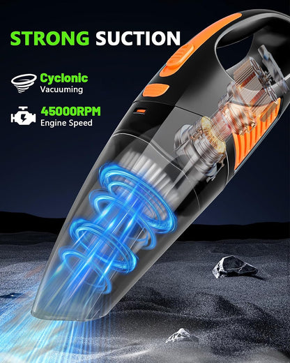 Handheld Vacuum Cordless, Rechargeable Car Vacuum Cleaner with Multiple Attachments, Portable Hand Held Vacuum Suction Power, Mini Vacuum for Car, Home, Pet Hair, Office, Desk, Keyboards Black Silver