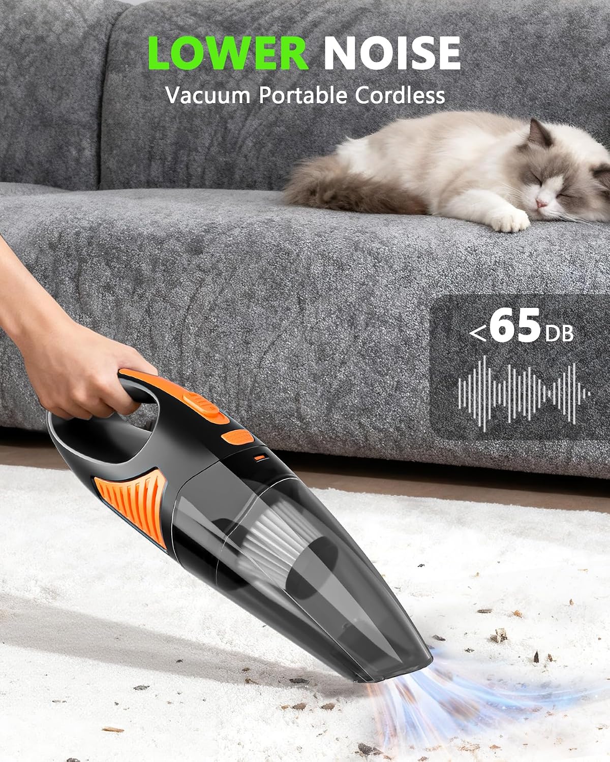 Handheld Vacuum Cordless, Rechargeable Car Vacuum Cleaner with Multiple Attachments, Portable Hand Held Vacuum Suction Power, Mini Vacuum for Car, Home, Pet Hair, Office, Desk, Keyboards Black Silver