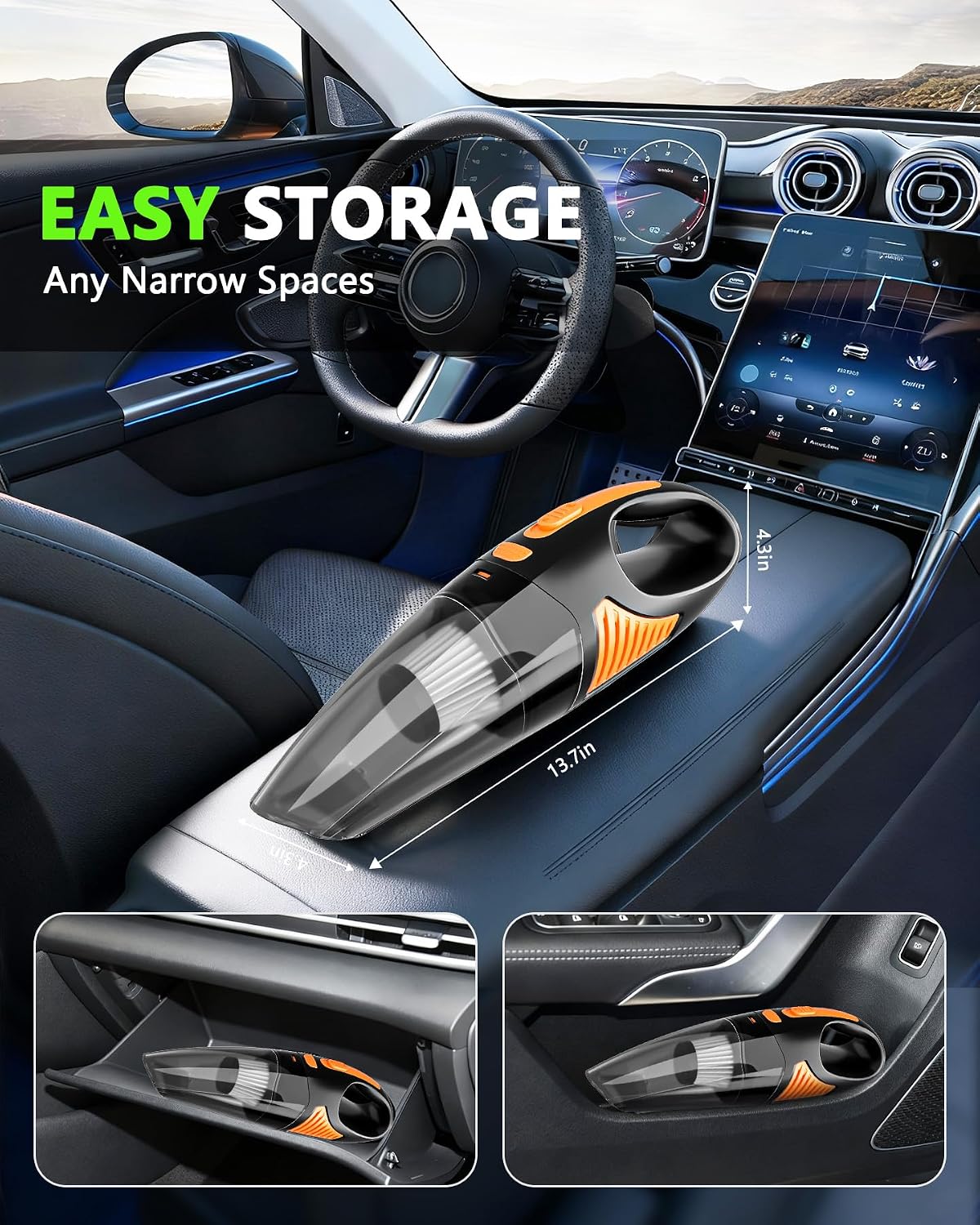 Handheld Vacuum Cordless, Rechargeable Car Vacuum Cleaner with Multiple Attachments, Portable Hand Held Vacuum Suction Power, Mini Vacuum for Car, Home, Pet Hair, Office, Desk, Keyboards Black Silver