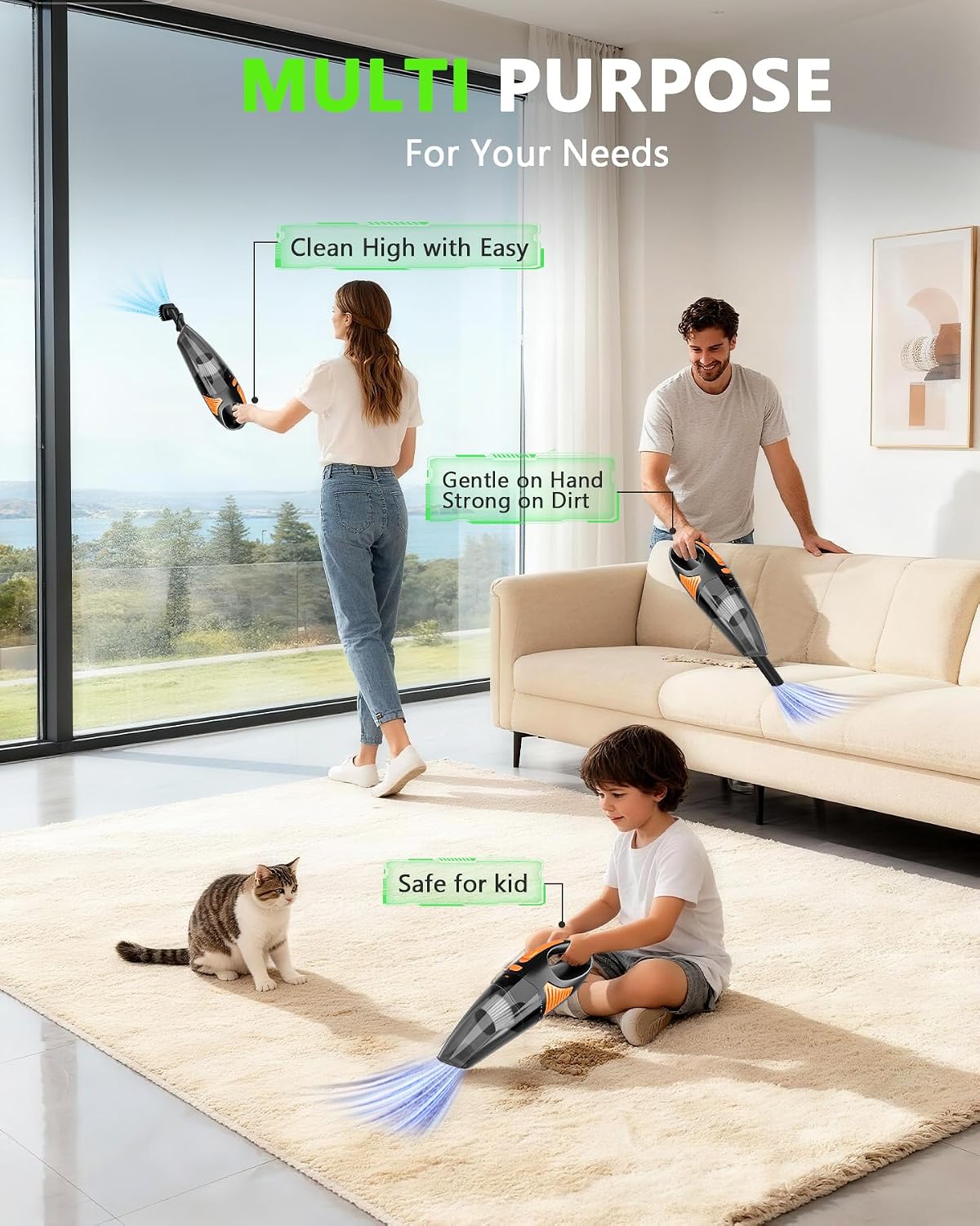 Handheld Vacuum Cordless, Rechargeable Car Vacuum Cleaner with Multiple Attachments, Portable Hand Held Vacuum Suction Power, Mini Vacuum for Car, Home, Pet Hair, Office, Desk, Keyboards Black Silver