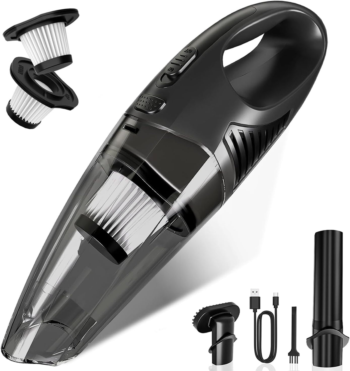 Handheld Vacuum Cordless, Rechargeable Car Vacuum Cleaner with Multiple Attachments, Portable Hand Held Vacuum Suction Power, Mini Vacuum for Car, Home, Pet Hair, Office, Desk, Keyboards Black Silver