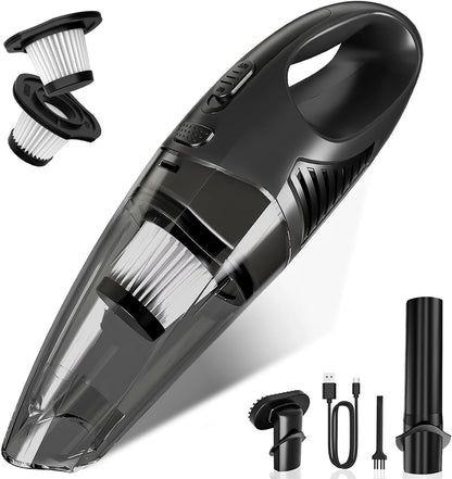 Handheld Vacuum Cordless, Rechargeable Car Vacuum Cleaner with Multiple Attachments, Portable Hand Held Vacuum Suction Power, Mini Vacuum for Car, Home, Pet Hair, Office, Desk, Keyboards Black Silver