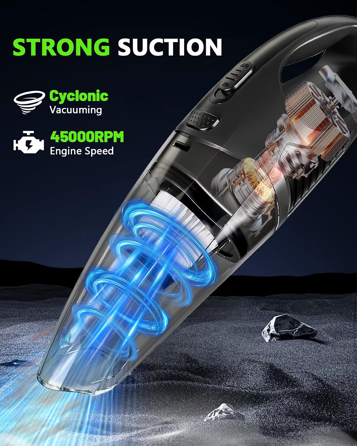 Handheld Vacuum Cordless, Rechargeable Car Vacuum Cleaner with Multiple Attachments, Portable Hand Held Vacuum Suction Power, Mini Vacuum for Car, Home, Pet Hair, Office, Desk, Keyboards Black Silver