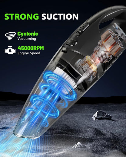 Handheld Vacuum Cordless, Rechargeable Car Vacuum Cleaner with Multiple Attachments, Portable Hand Held Vacuum Suction Power, Mini Vacuum for Car, Home, Pet Hair, Office, Desk, Keyboards Black Silver