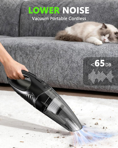 Handheld Vacuum Cordless, Rechargeable Car Vacuum Cleaner with Multiple Attachments, Portable Hand Held Vacuum Suction Power, Mini Vacuum for Car, Home, Pet Hair, Office, Desk, Keyboards Black Silver