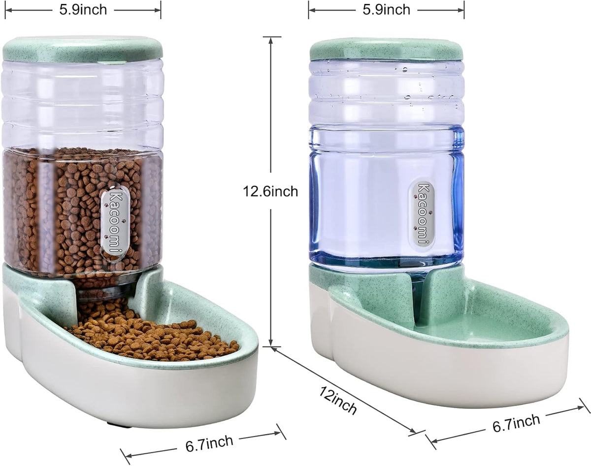 Automatic Cat Feeder and Water Dispenser with Stainless Steel Bowl Gravity Food Feeder and Waterer Set for Small Medium Dog Puppy Kitten 1 Gallon x 2(Grey)