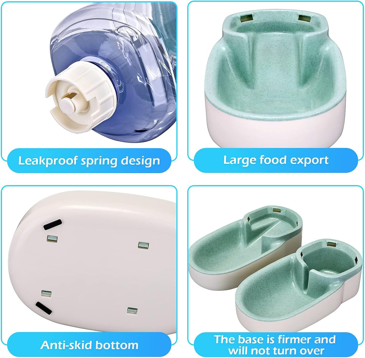 Automatic Cat Feeder and Water Dispenser with Stainless Steel Bowl Gravity Food Feeder and Waterer Set for Small Medium Dog Puppy Kitten 1 Gallon x 2(Grey)