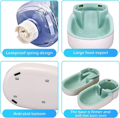 Automatic Cat Feeder and Water Dispenser with Stainless Steel Bowl Gravity Food Feeder and Waterer Set for Small Medium Dog Puppy Kitten 1 Gallon x 2(Grey)