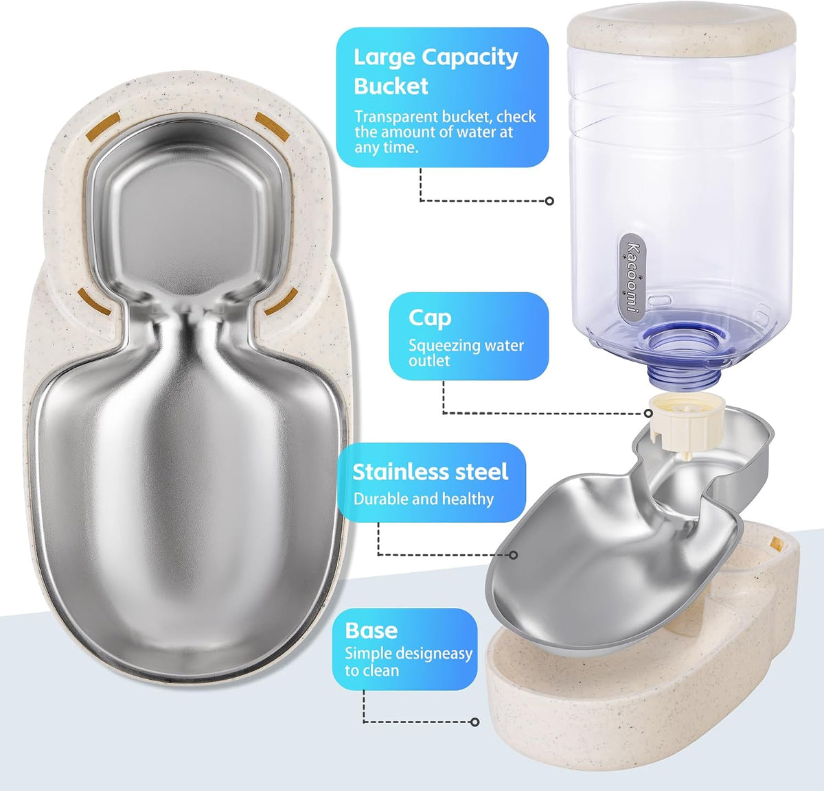Automatic Cat Feeder and Water Dispenser with Stainless Steel Bowl Gravity Food Feeder and Waterer Set for Small Medium Dog Puppy Kitten 1 Gallon x 2(Grey)