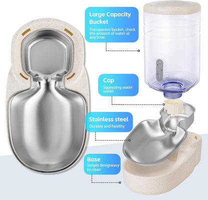 Automatic Cat Feeder and Water Dispenser with Stainless Steel Bowl Gravity Food Feeder and Waterer Set for Small Medium Dog Puppy Kitten 1 Gallon x 2(Grey)