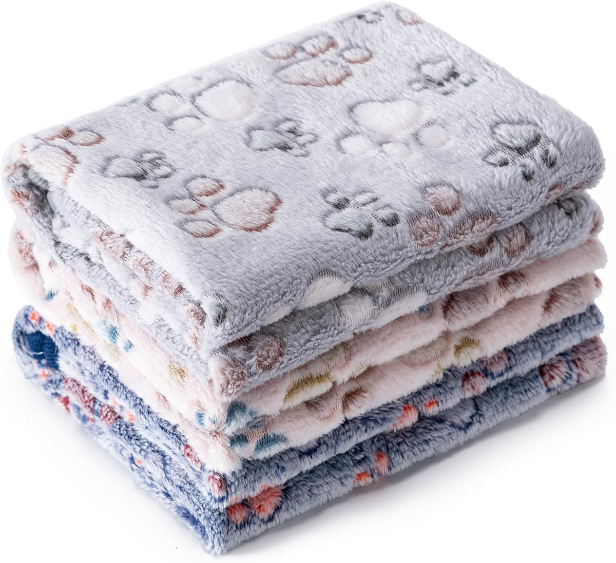 1 Pack 3 Blankets Super Soft Fluffy Premium Fleece Pet Blanket Flannel Paw Printed Throw for Dog Puppy Cat (Small 23x16'', Brown, Pink, White)