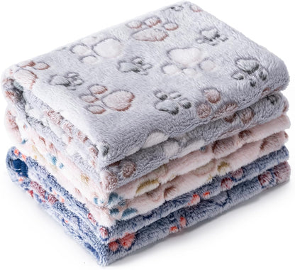 1 Pack 3 Blankets Super Soft Fluffy Premium Fleece Pet Blanket Flannel Paw Printed Throw for Dog Puppy Cat (Small 23x16'', Brown, Pink, White)
