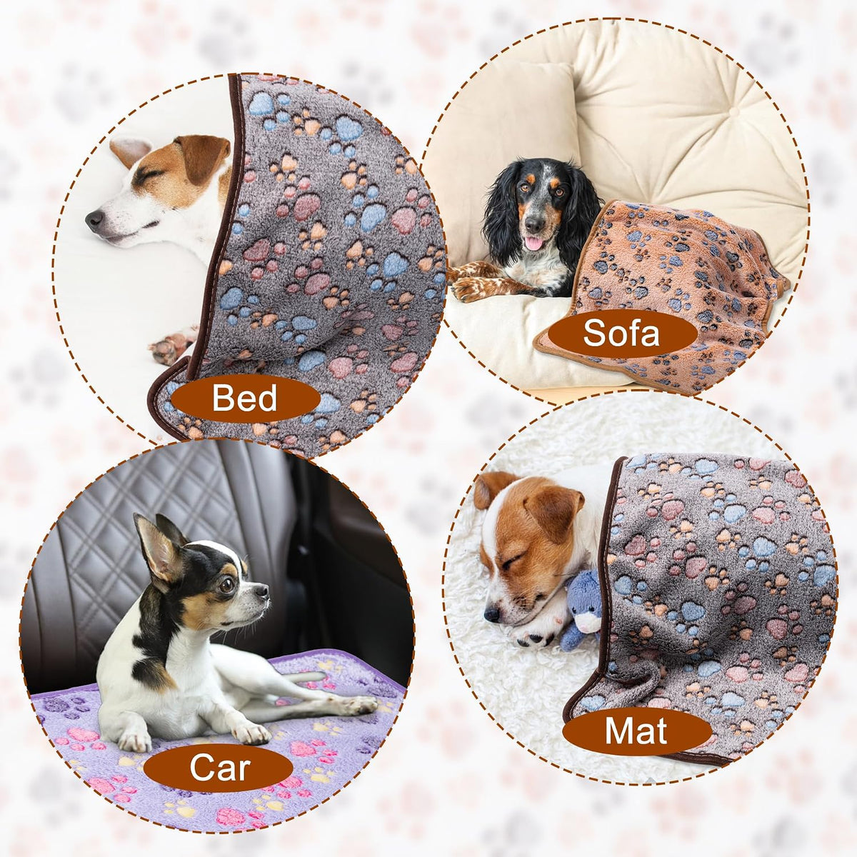 1 Pack 3 Blankets Super Soft Fluffy Premium Fleece Pet Blanket Flannel Paw Printed Throw for Dog Puppy Cat (Small 23x16'', Brown, Pink, White)