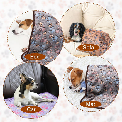 1 Pack 3 Blankets Super Soft Fluffy Premium Fleece Pet Blanket Flannel Paw Printed Throw for Dog Puppy Cat (Small 23x16'', Brown, Pink, White)