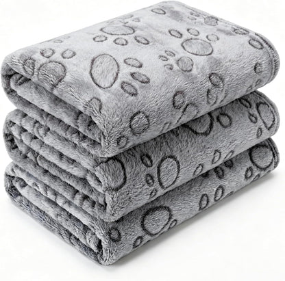 1 Pack 3 Blankets Super Soft Fluffy Premium Fleece Pet Blanket Flannel Paw Printed Throw for Dog Puppy Cat (Small 23x16'', Brown, Pink, White)