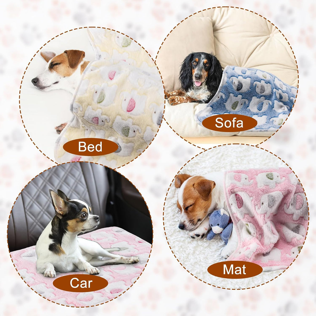 1 Pack 3 Blankets Super Soft Fluffy Premium Fleece Pet Blanket Flannel Paw Printed Throw for Dog Puppy Cat (Small 23x16'', Brown, Pink, White)