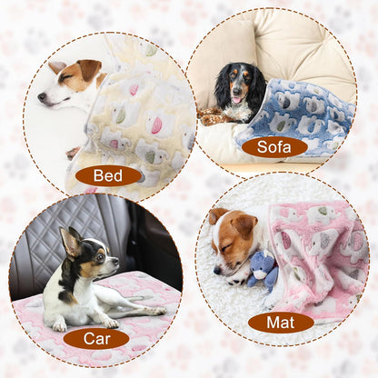 1 Pack 3 Blankets Super Soft Fluffy Premium Fleece Pet Blanket Flannel Paw Printed Throw for Dog Puppy Cat (Small 23x16'', Brown, Pink, White)
