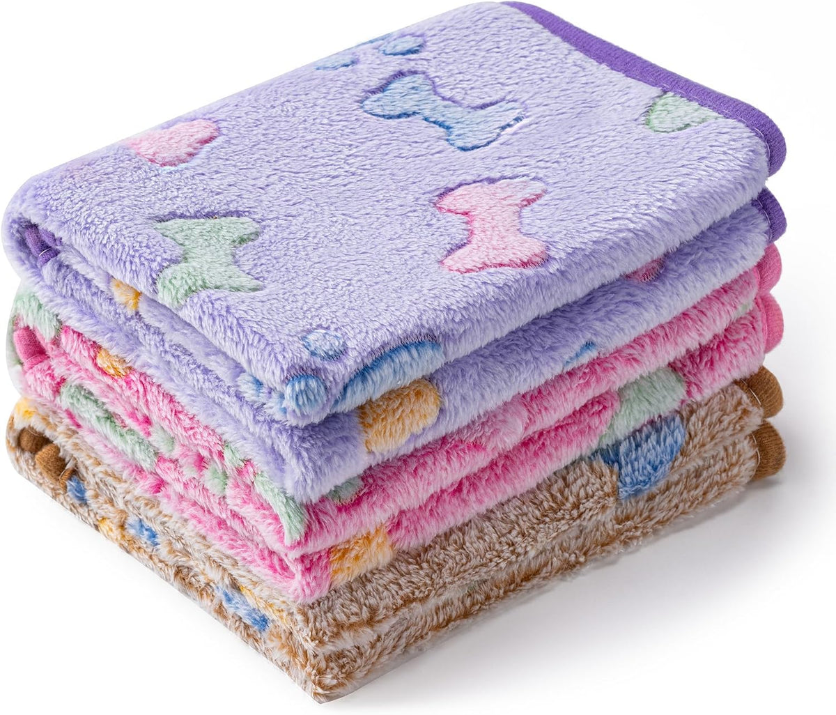 1 Pack 3 Blankets Super Soft Fluffy Premium Fleece Pet Blanket Flannel Paw Printed Throw for Dog Puppy Cat (Small 23x16'', Brown, Pink, White)