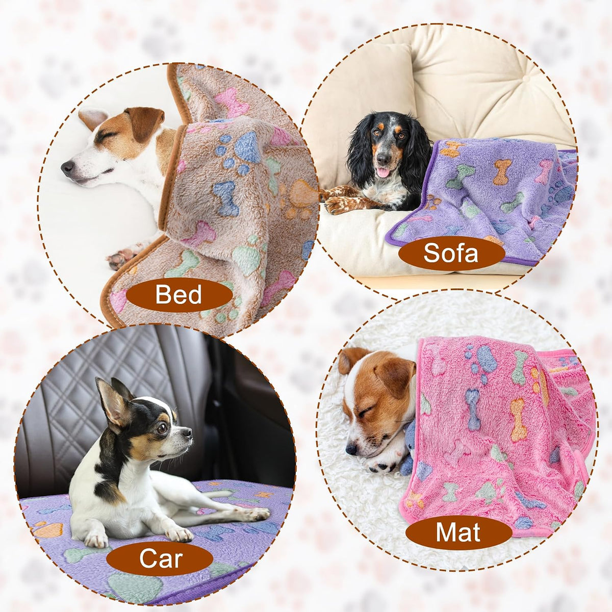 1 Pack 3 Blankets Super Soft Fluffy Premium Fleece Pet Blanket Flannel Paw Printed Throw for Dog Puppy Cat (Small 23x16'', Brown, Pink, White)
