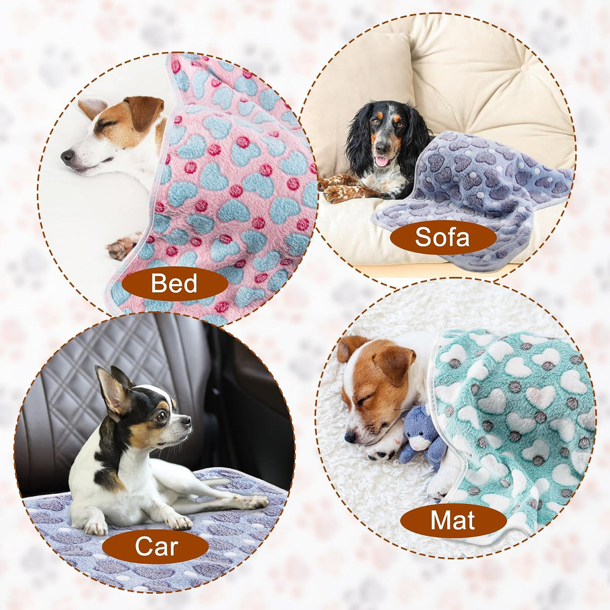 1 Pack 3 Blankets Super Soft Fluffy Premium Fleece Pet Blanket Flannel Paw Printed Throw for Dog Puppy Cat (Small 23x16'', Brown, Pink, White)